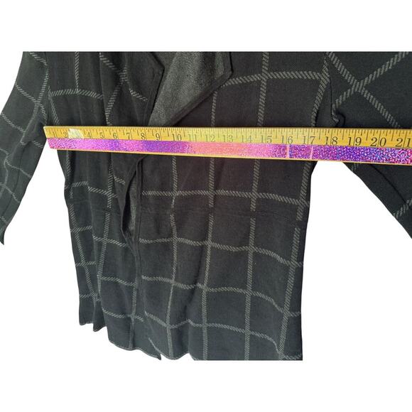 Eileen Fisher XS Open Front Cardigan Jacket black gray Windowpane Check Linen bl - Picture 9 of 11